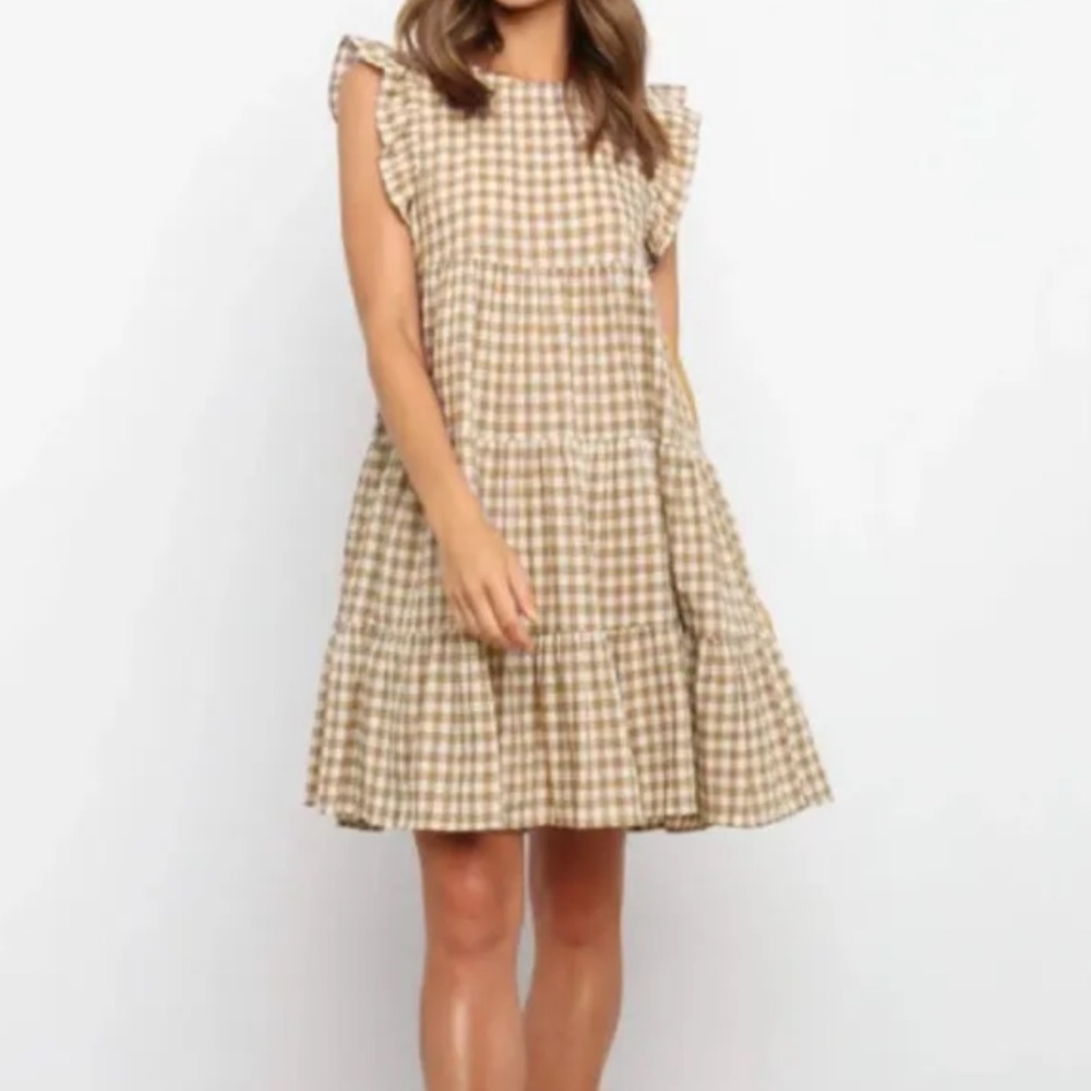 LOFT Multicolor Plaid Woven Cotton A-Line Dress Knee Length Ruffle XS - Picture 2 of 5